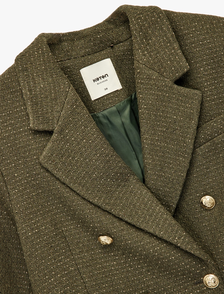   Uzun Kollu Kruvaze Tüvit Crop Blazer Ceket