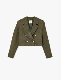 Uzun Kollu Kruvaze Tüvit Crop Blazer Ceket