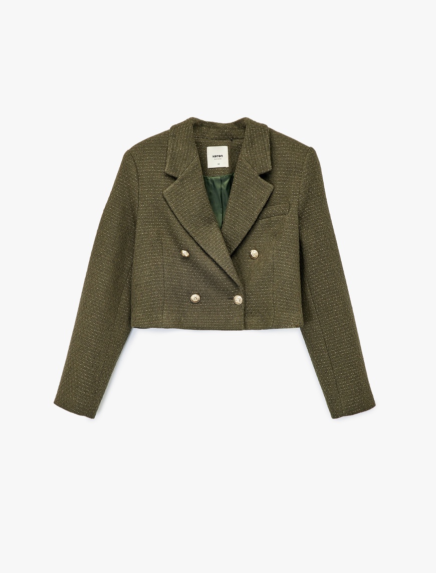   Uzun Kollu Kruvaze Tüvit Crop Blazer Ceket