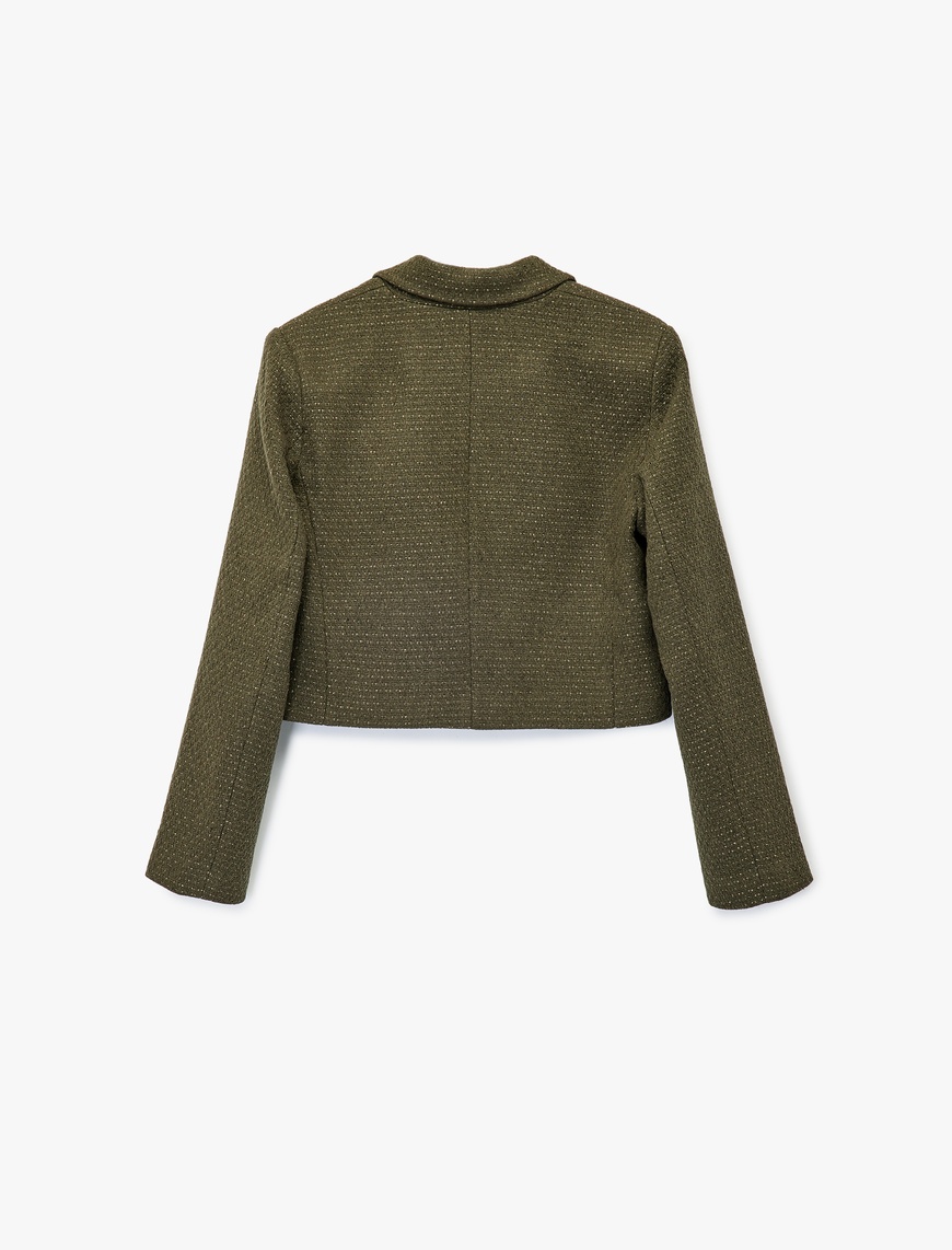   Uzun Kollu Kruvaze Tüvit Crop Blazer Ceket