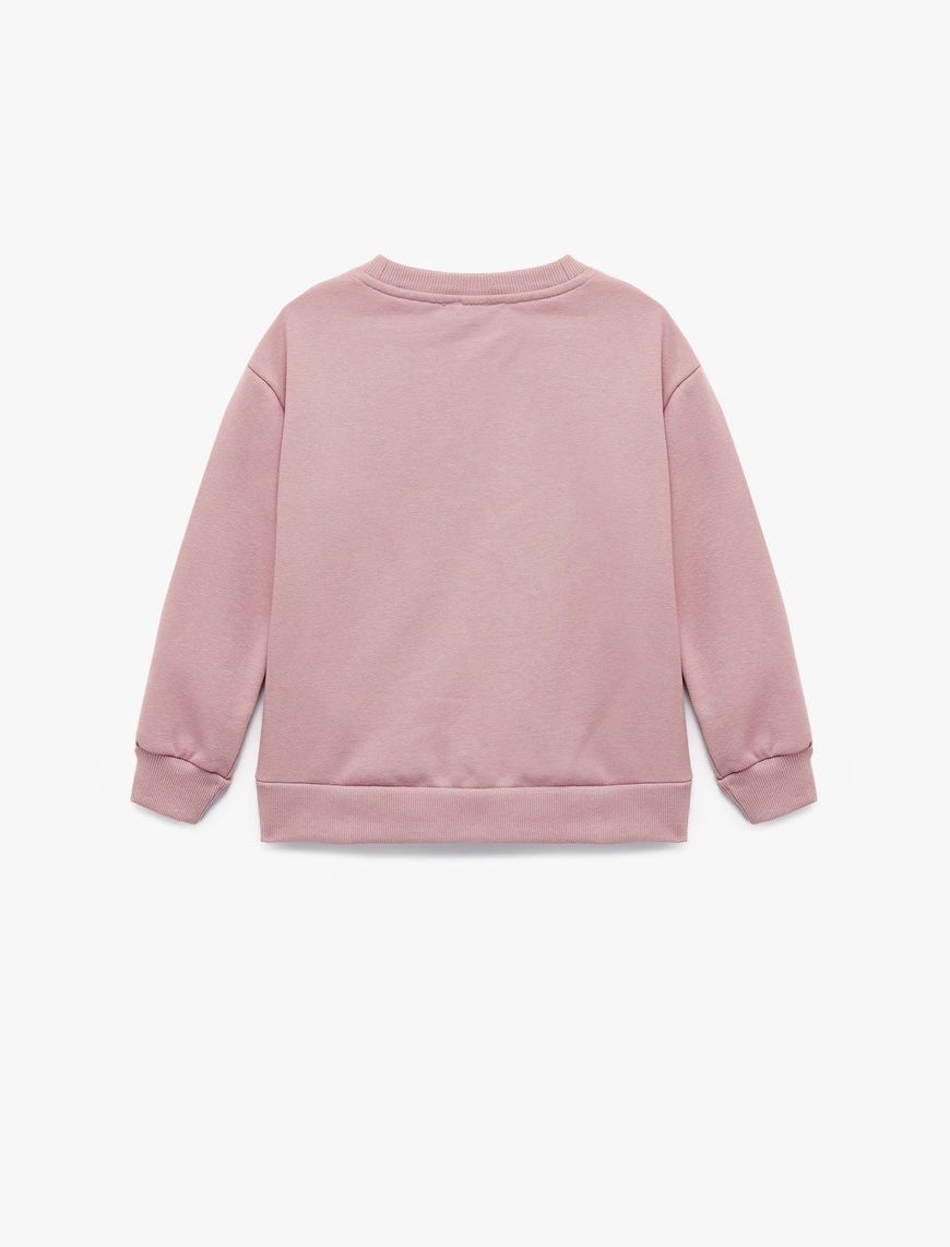  Kız Çocuk Pamuklu Şardonlu Uzun Kollu Bisiklet Yaka Baskılı Sweatshirt