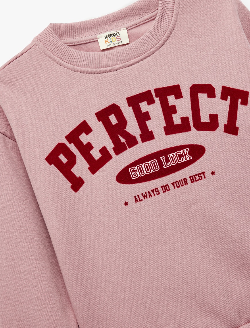  Kız Çocuk Pamuklu Şardonlu Uzun Kollu Bisiklet Yaka Baskılı Sweatshirt