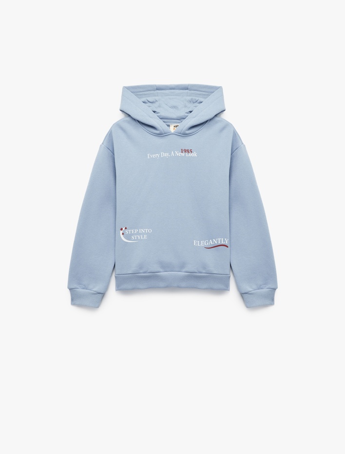 Kız Çocuk Üç İplik Şardonlu Uzun Kollu Baskılı Kapşonlu Sweatshirt