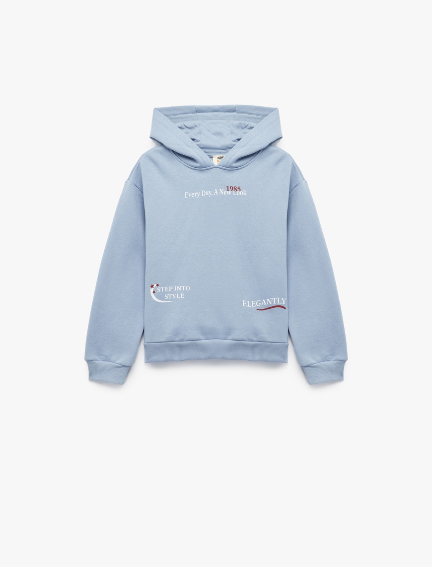  Kız Çocuk Üç İplik Şardonlu Uzun Kollu Baskılı Kapşonlu Sweatshirt