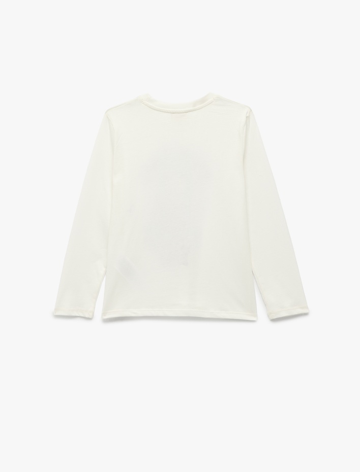 Kız Çocuk Pamuklu Uzun Kollu Bisiklet Yaka Baskılı Tişört