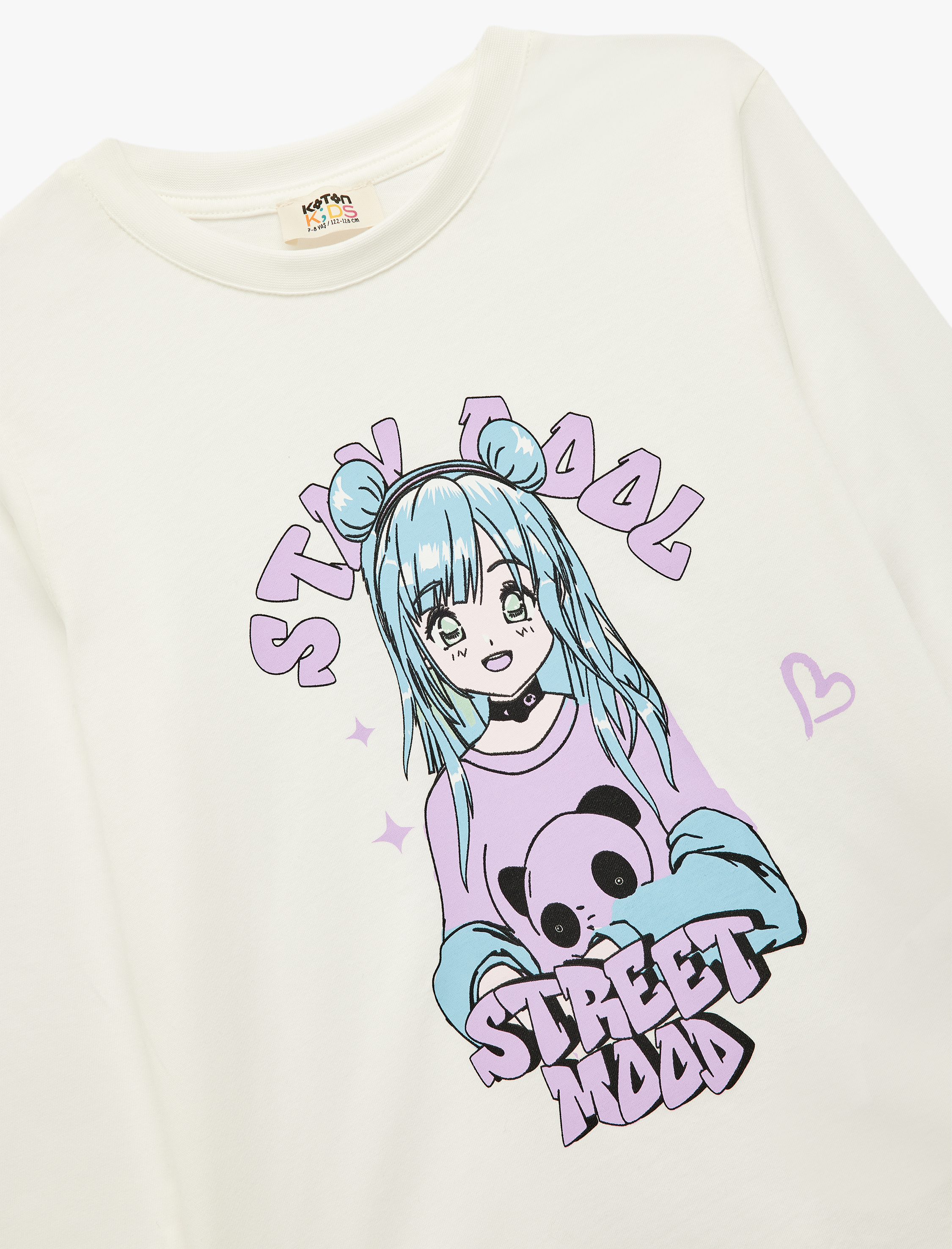  Kız Çocuk Pamuklu Uzun Kollu Bisiklet Yaka Baskılı Tişört