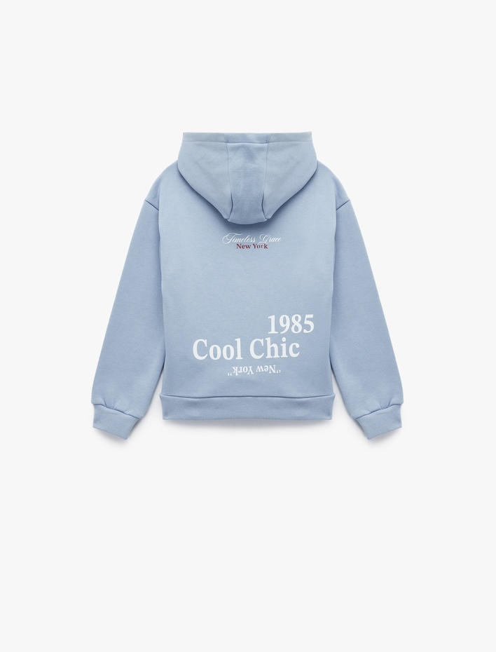 Kız Çocuk Üç İplik Şardonlu Uzun Kollu Baskılı Kapşonlu Sweatshirt