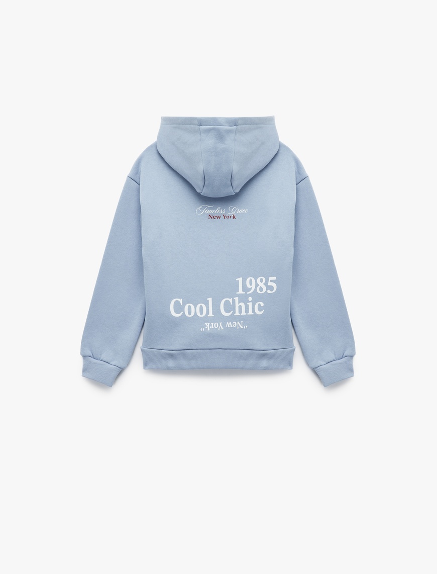  Kız Çocuk Üç İplik Şardonlu Uzun Kollu Baskılı Kapşonlu Sweatshirt