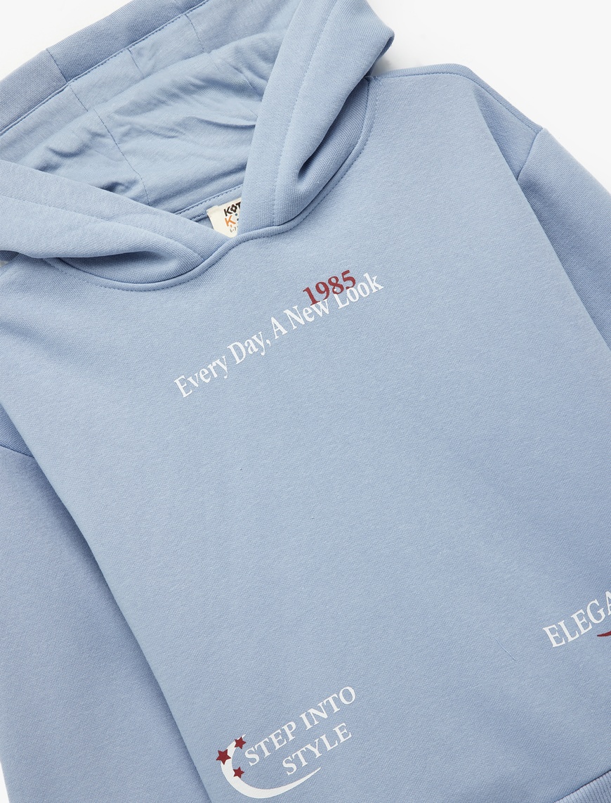  Kız Çocuk Üç İplik Şardonlu Uzun Kollu Baskılı Kapşonlu Sweatshirt