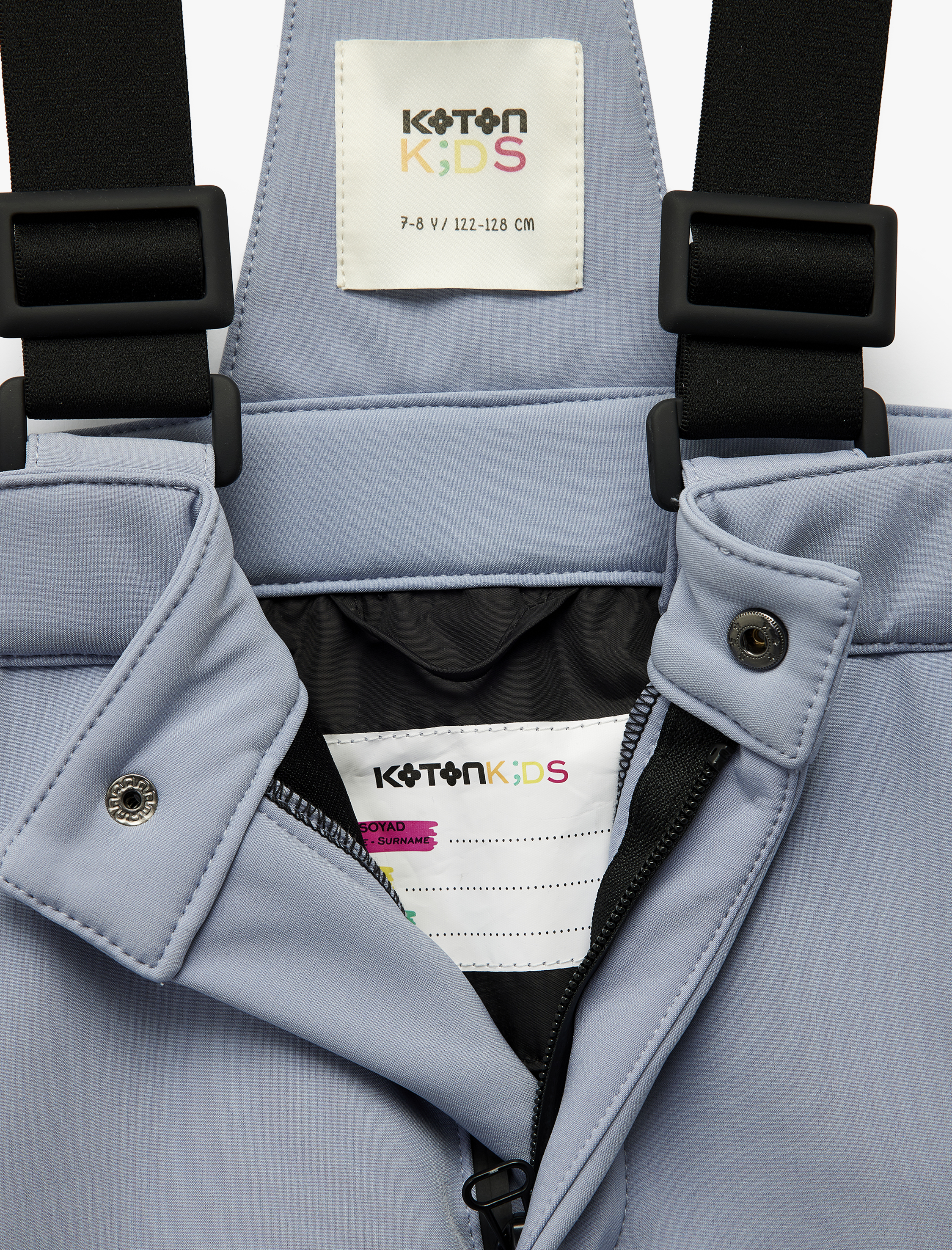  Kız Çocuk Yüksek Bel Bol Paça Fermuarlı Cepli Su İtici Askılı Kayak Pantolonu