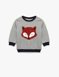 Uzun Kollu Bisiklet Yaka Hayvan Nakışlı Sweatshirt
