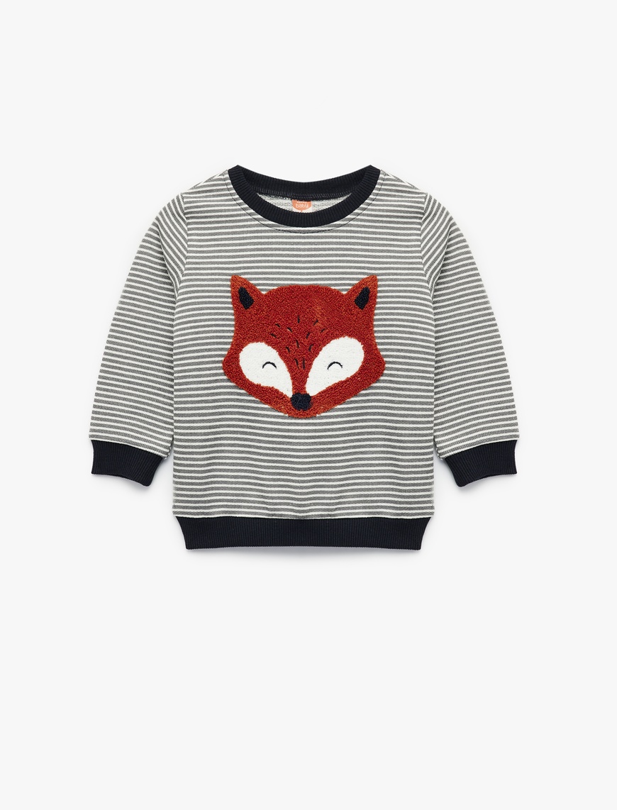  Erkek Bebek Uzun Kollu Bisiklet Yaka Hayvan Nakışlı Sweatshirt
