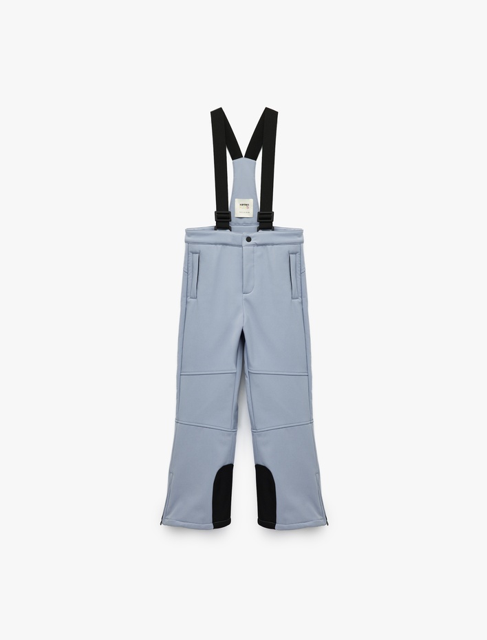 Kız Çocuk Yüksek Bel Bol Paça Fermuarlı Cepli Su İtici Askılı Kayak Pantolonu