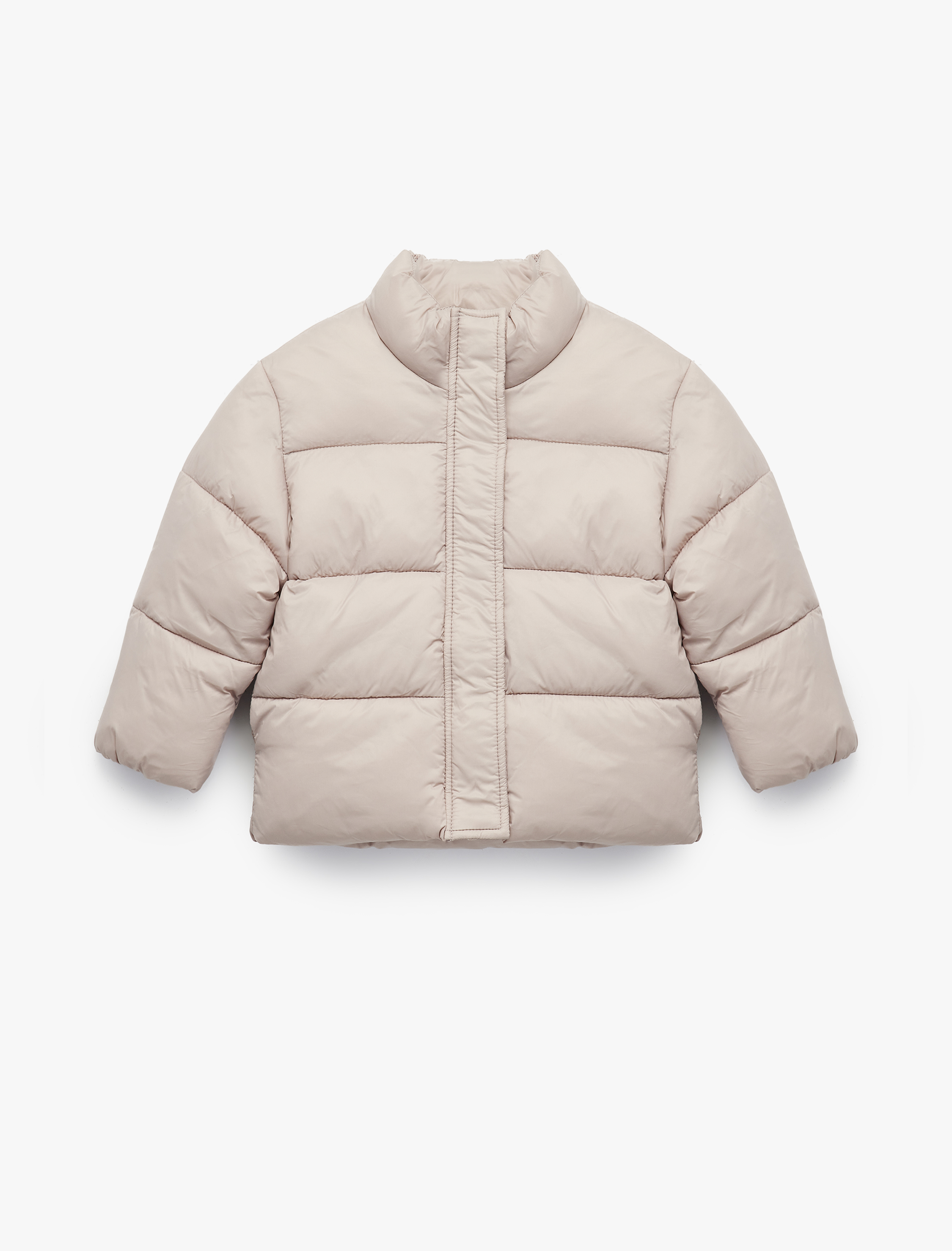  Kız Bebek Dik Yaka Uzun Kollu Fermuarlı Cepli Şişme Mont