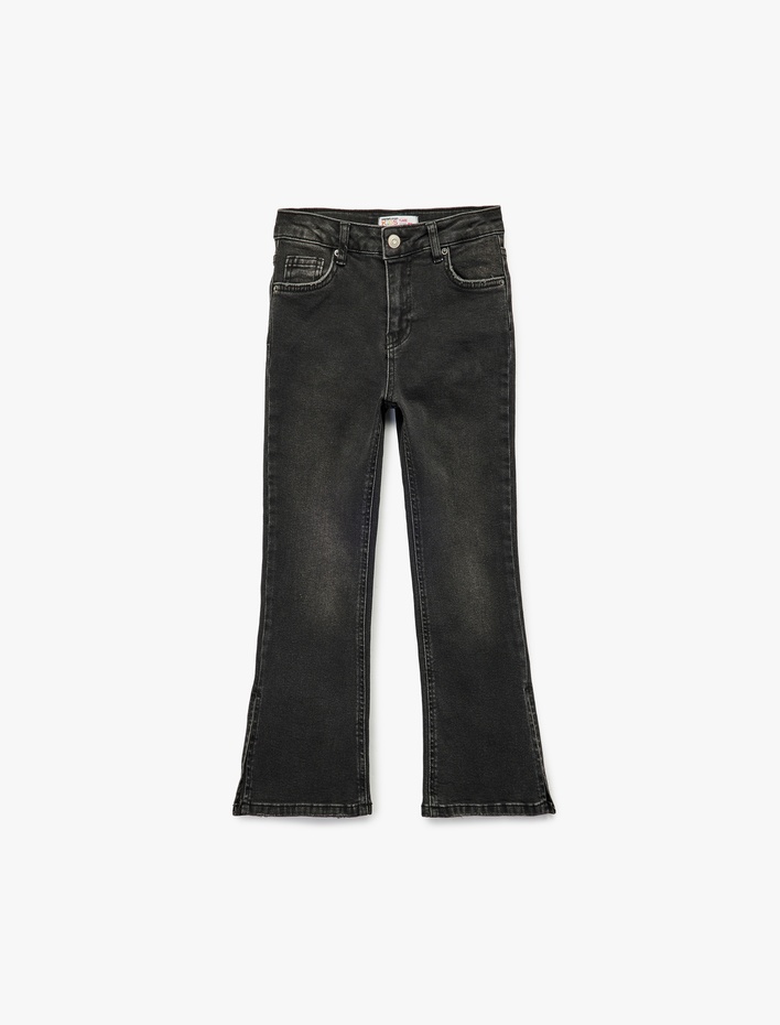 Kız Çocuk Yüksek Bel Slim Fit Pamuklu İspanyol Paça Denim Pantolon