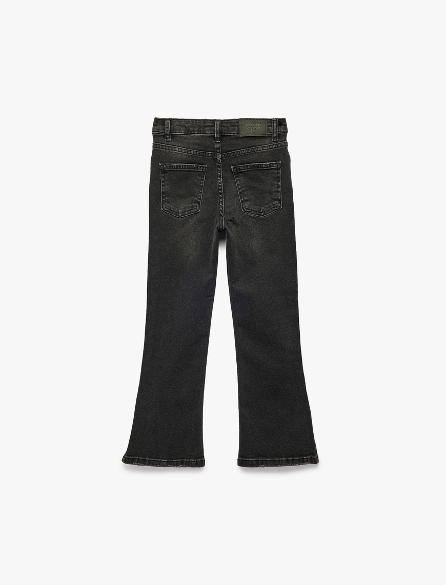  Kız Çocuk Yüksek Bel Slim Fit Pamuklu İspanyol Paça Denim Pantolon