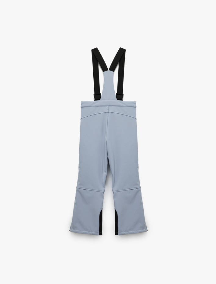 Kız Çocuk Yüksek Bel Bol Paça Fermuarlı Cepli Su İtici Askılı Kayak Pantolonu