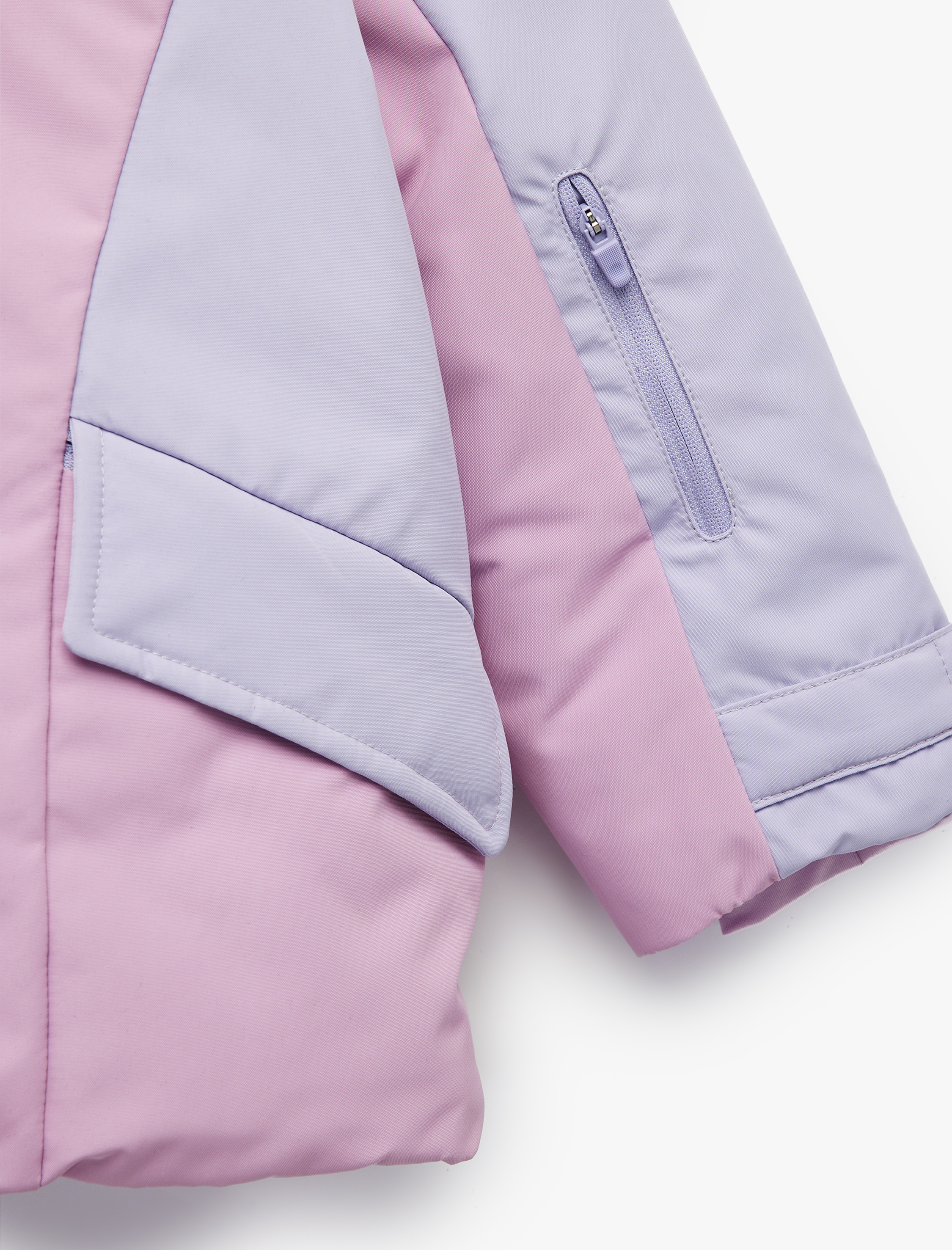  Kız Bebek Uzun Kollu Kapaklı Cep Detaylı Renk Bloklu Fermuarlı Kapşonlu Oversize Mont