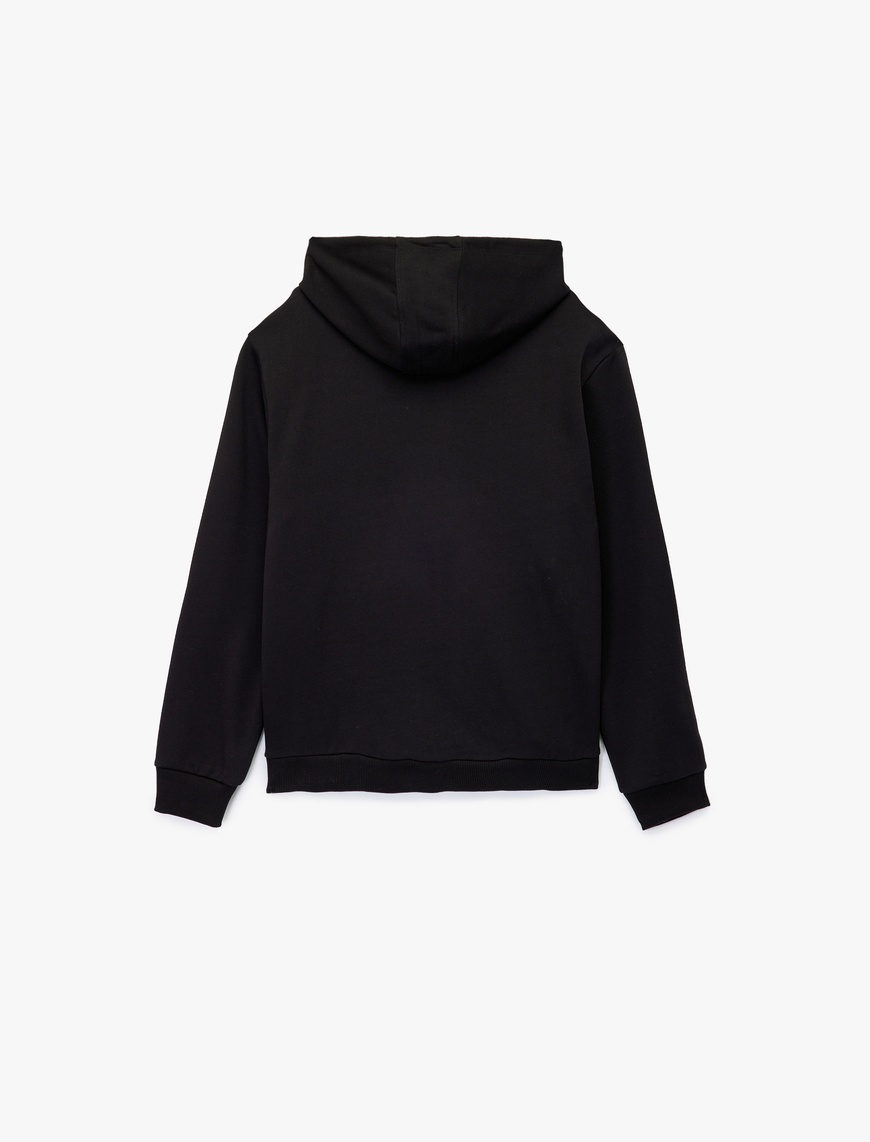   Pamuklu Uzun Kollu Fermuarlı Kanguru Cepli Kapüşonlu Sweatshirt