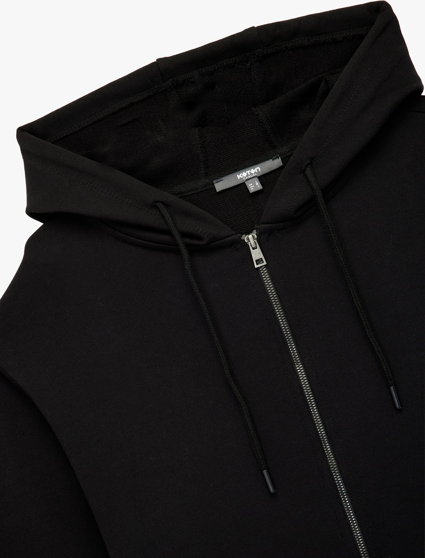   Pamuklu Uzun Kollu Fermuarlı Kanguru Cepli Kapüşonlu Sweatshirt