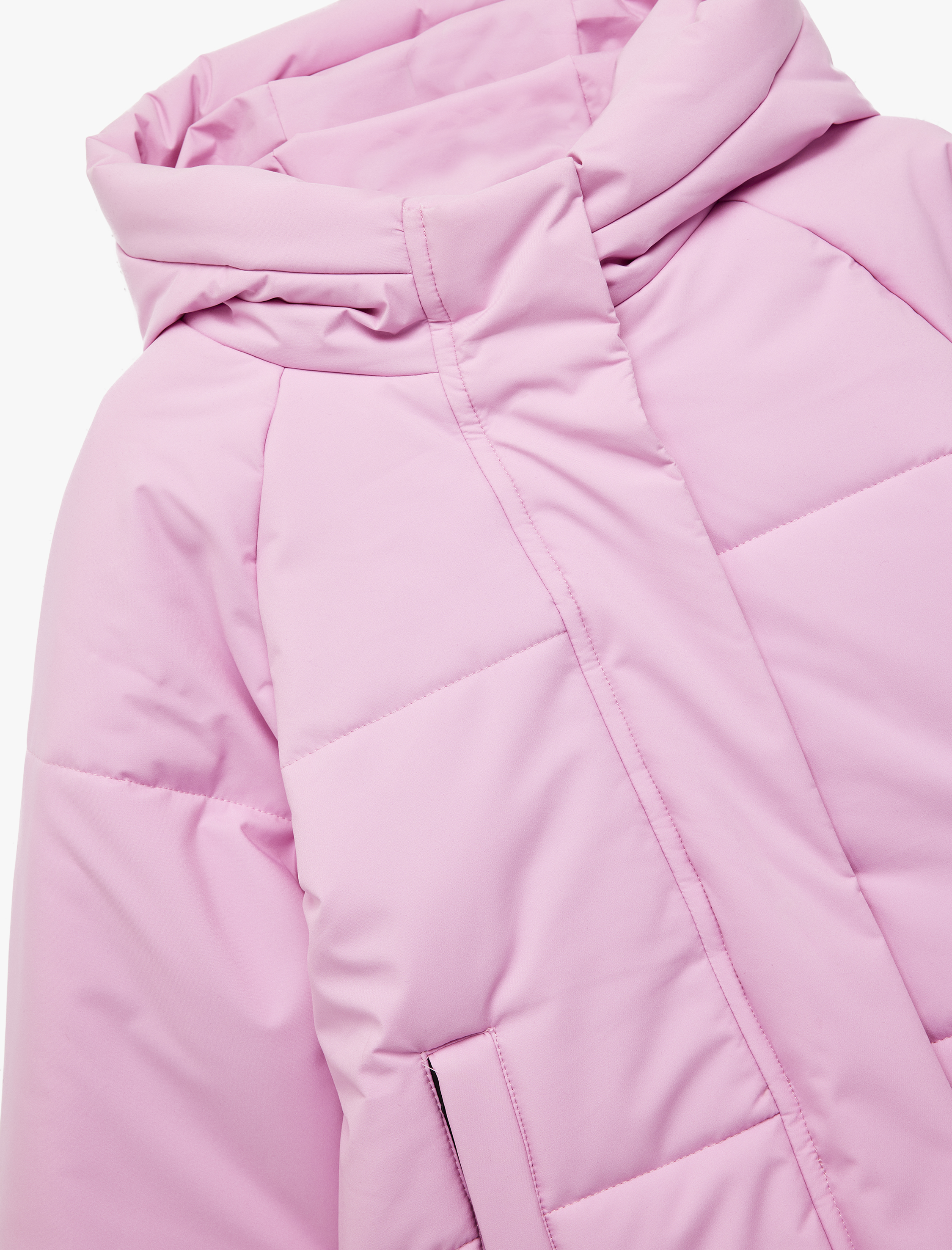  Kız Çocuk Uzun Kollu Cep Detaylı Fermuarlı Oversize Kapşonlu Şişme Mont