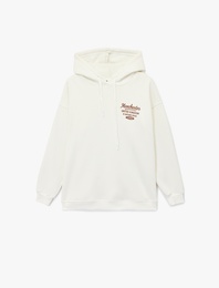 Üç İplik Şardonlu Arkası Baskılı Kapüşonlu Oversize Sweatshirt