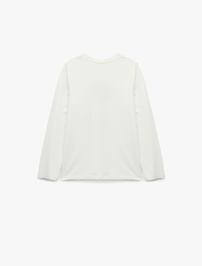 Kız Çocuk Pamuklu Uzun Kollu Bisiklet Yaka Simli Fiyonk Baskılı Tişört