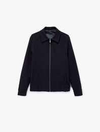Slim Fit Cep Detaylı Uzun Kollu Fermuarlı Gömlek Yaka Mevsimlik Ceket