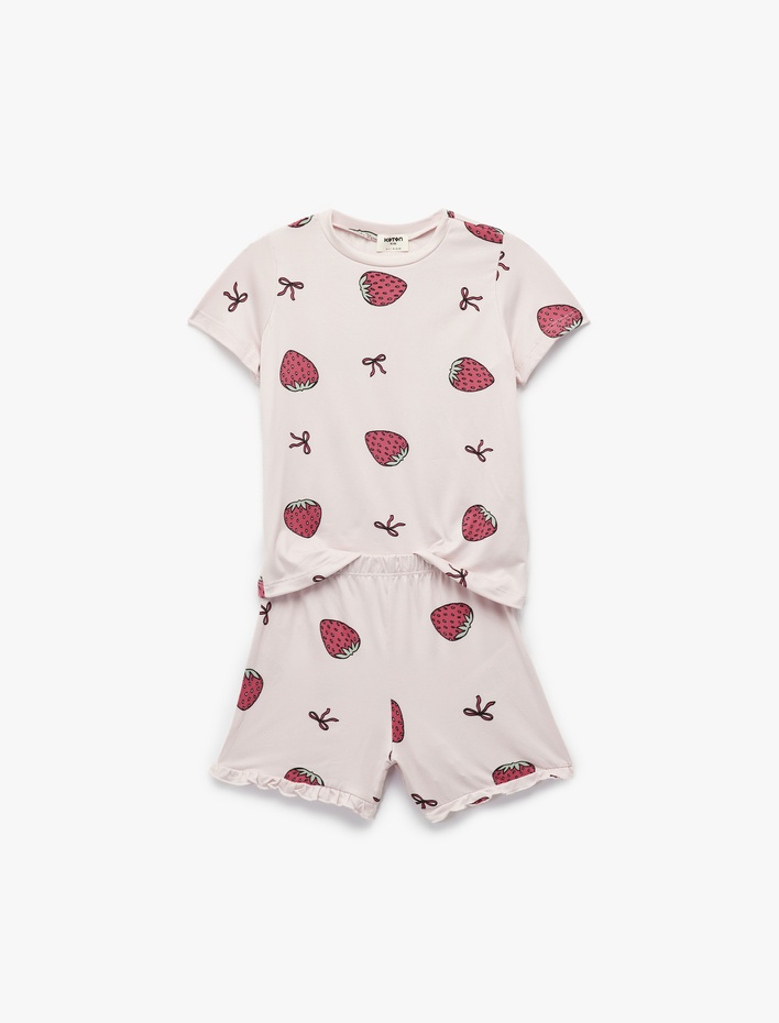 Kız Çocuk Çilek Baskılı Kısa Kollu Pijama Takımı
