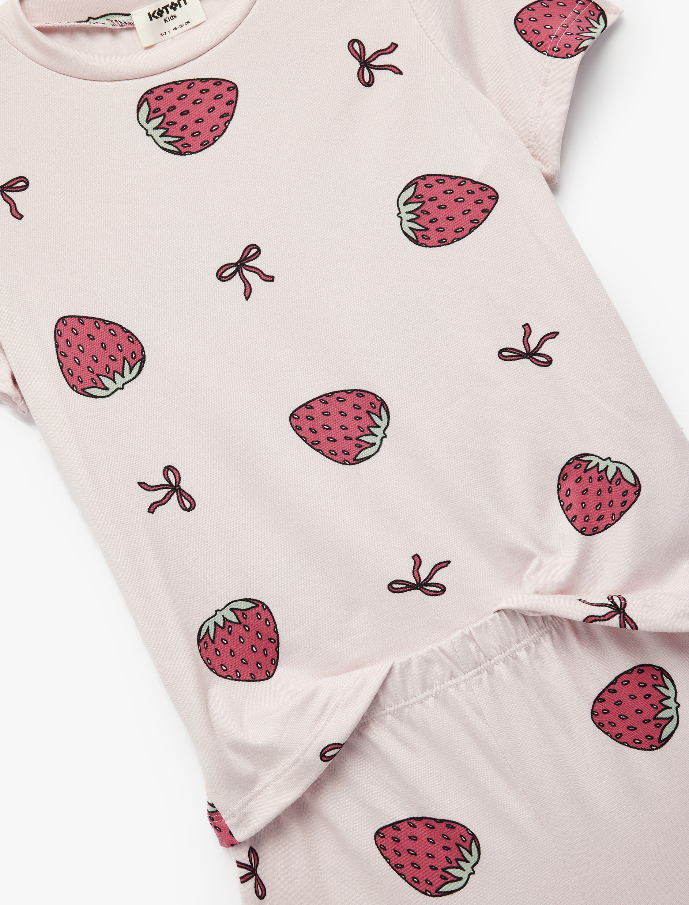  Kız Çocuk Çilek Baskılı Kısa Kollu Pijama Takımı