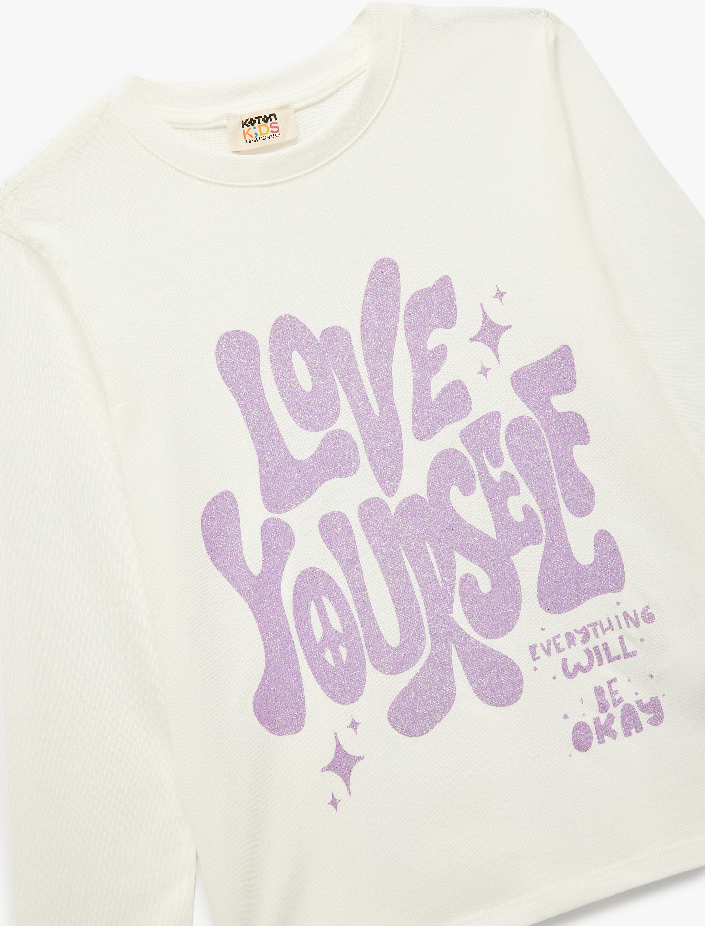  Kız Çocuk Pamuklu Uzun Kollu Bisiklet Yaka Baskılı Tişört