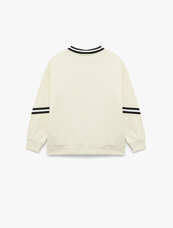 Kız Çocuk Şardonlu Uzun Kollu Bisiklet Yaka Dantel Detaylı Baskılı Oversize Sweatshirt