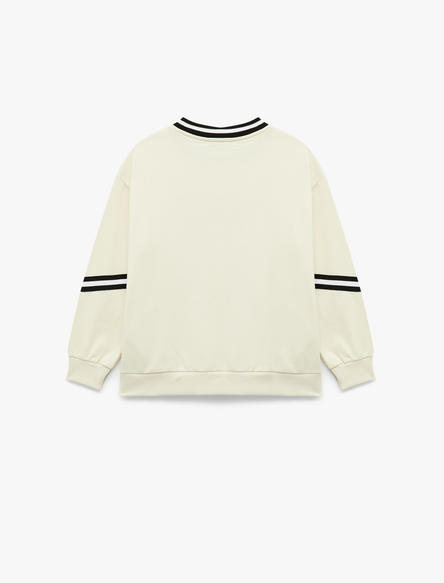  Kız Çocuk Şardonlu Uzun Kollu Bisiklet Yaka Dantel Detaylı Baskılı Oversize Sweatshirt