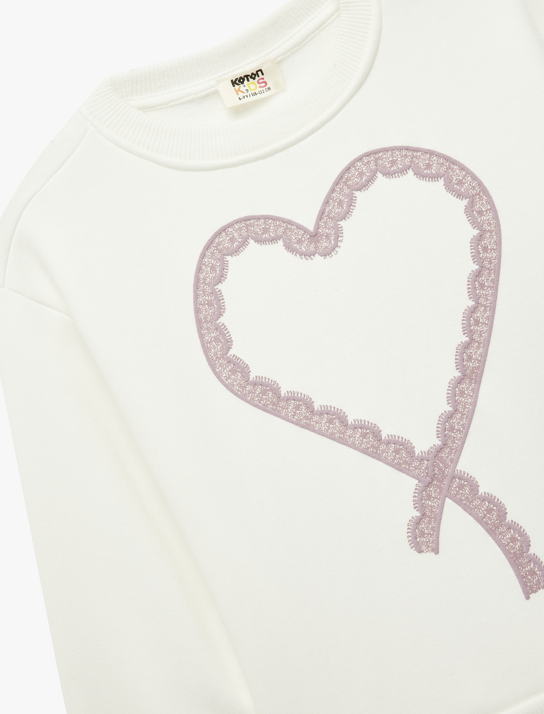  Kız Çocuk Şardonlu Uzun Kollu Bisiklet Yaka Kalpli Sweatshirt