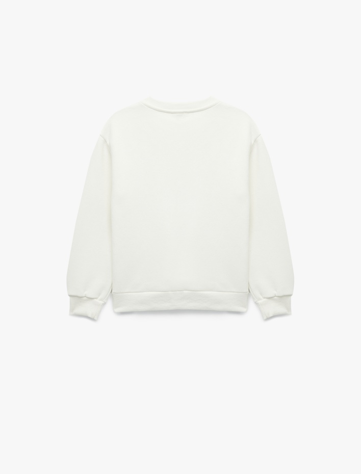 Kız Çocuk Şardonlu Uzun Kollu Bisiklet Yaka Kalpli Sweatshirt