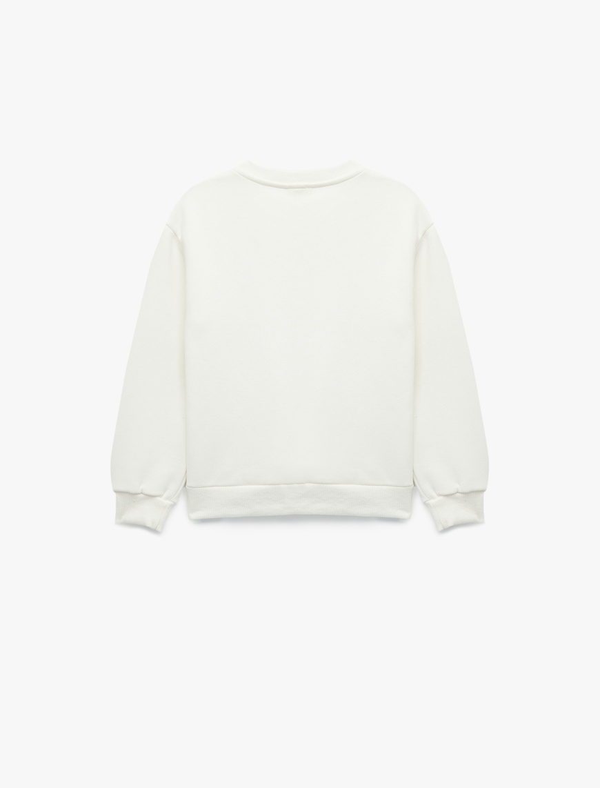  Kız Çocuk Şardonlu Uzun Kollu Bisiklet Yaka Kalpli Sweatshirt