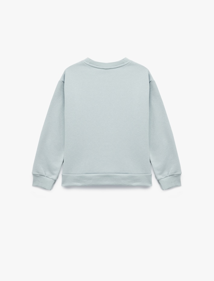 Kız Çocuk Uzun Kollu Bisiklet Yaka Şardonlu Baskılı Sweatshirt