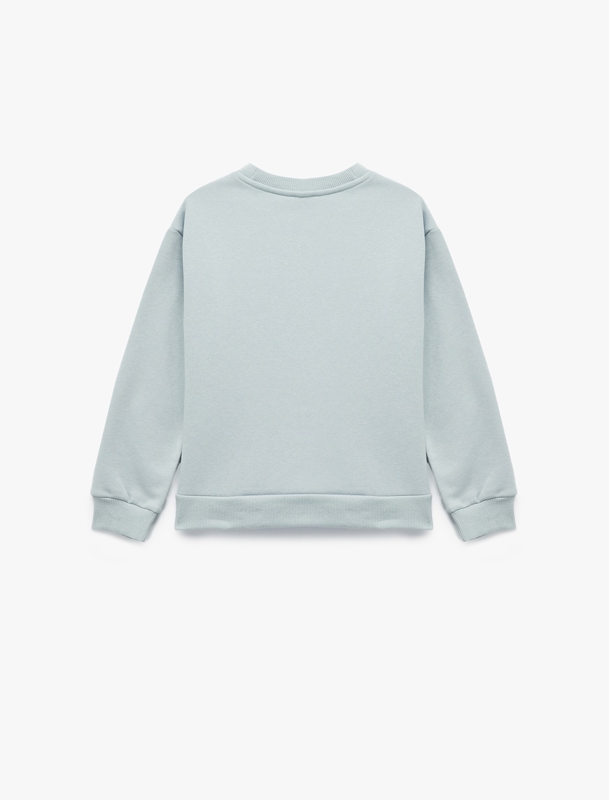  Kız Çocuk Uzun Kollu Bisiklet Yaka Şardonlu Baskılı Sweatshirt