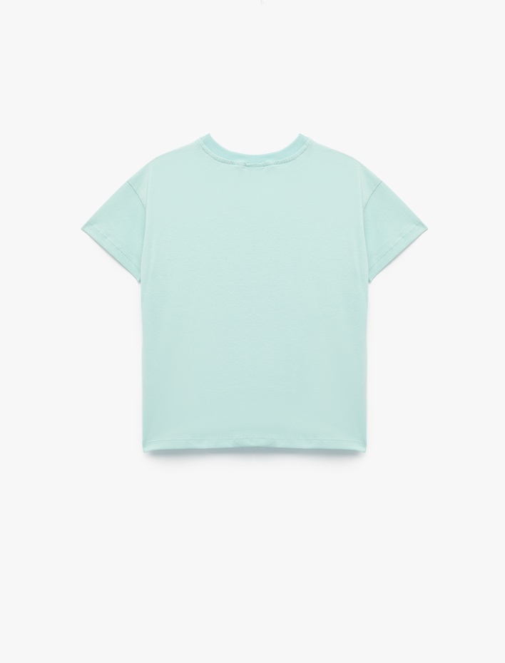 Kız Bebek Kısa Kollu Bisiklet Yaka Pamuklu Fiyonk Baskılı Tişört