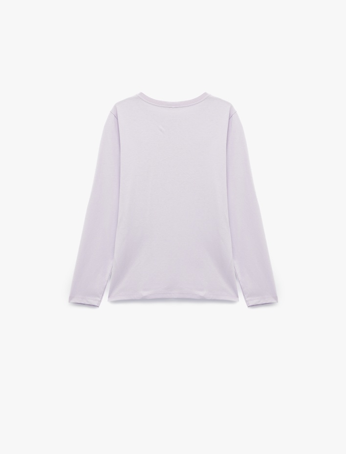 Kız Çocuk Uzun Kollu Bisiklet Yaka Ayıcık Baskılı Pamuklu Tişört