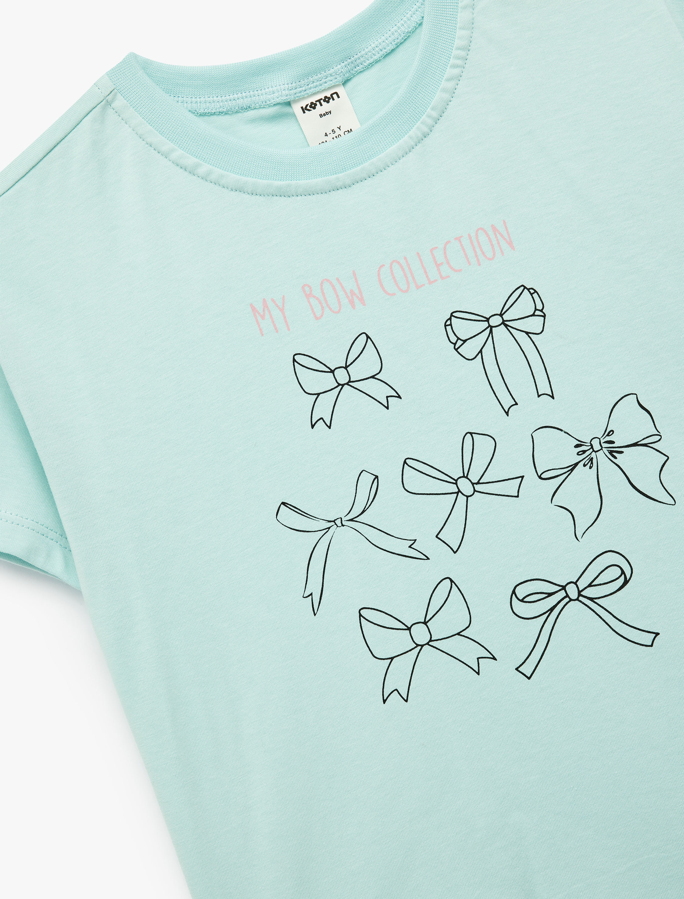 Kız Bebek Kısa Kollu Bisiklet Yaka Pamuklu Fiyonk Baskılı Tişört