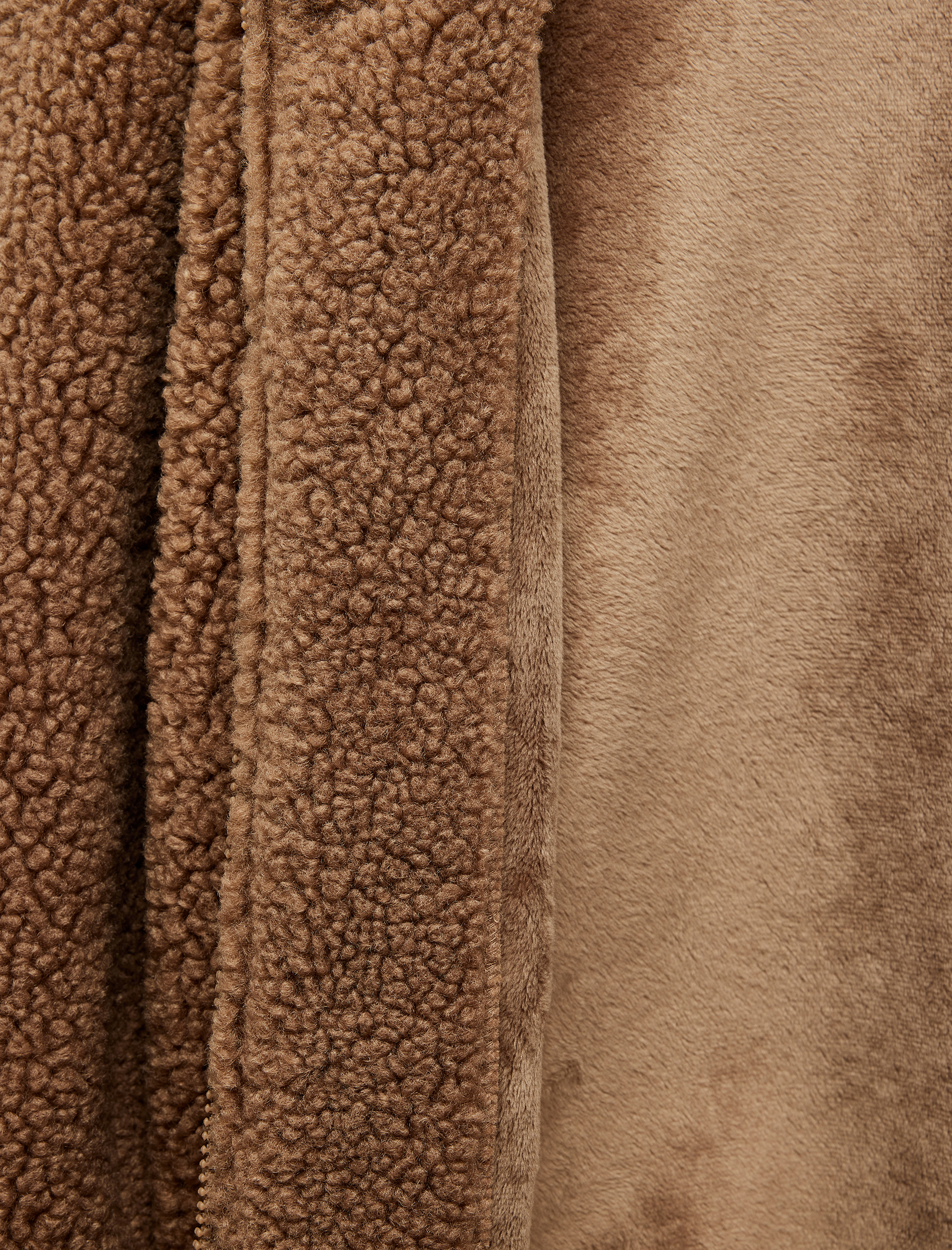   Uzun Kollu Fermuarlı Kapüşonlu Oversize Peluş Mont