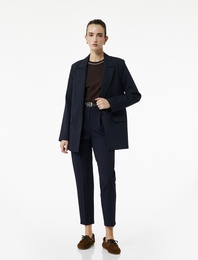 Slim Fit Yüksek Bel Kemerli Cigarette Kumaş Pantolon
