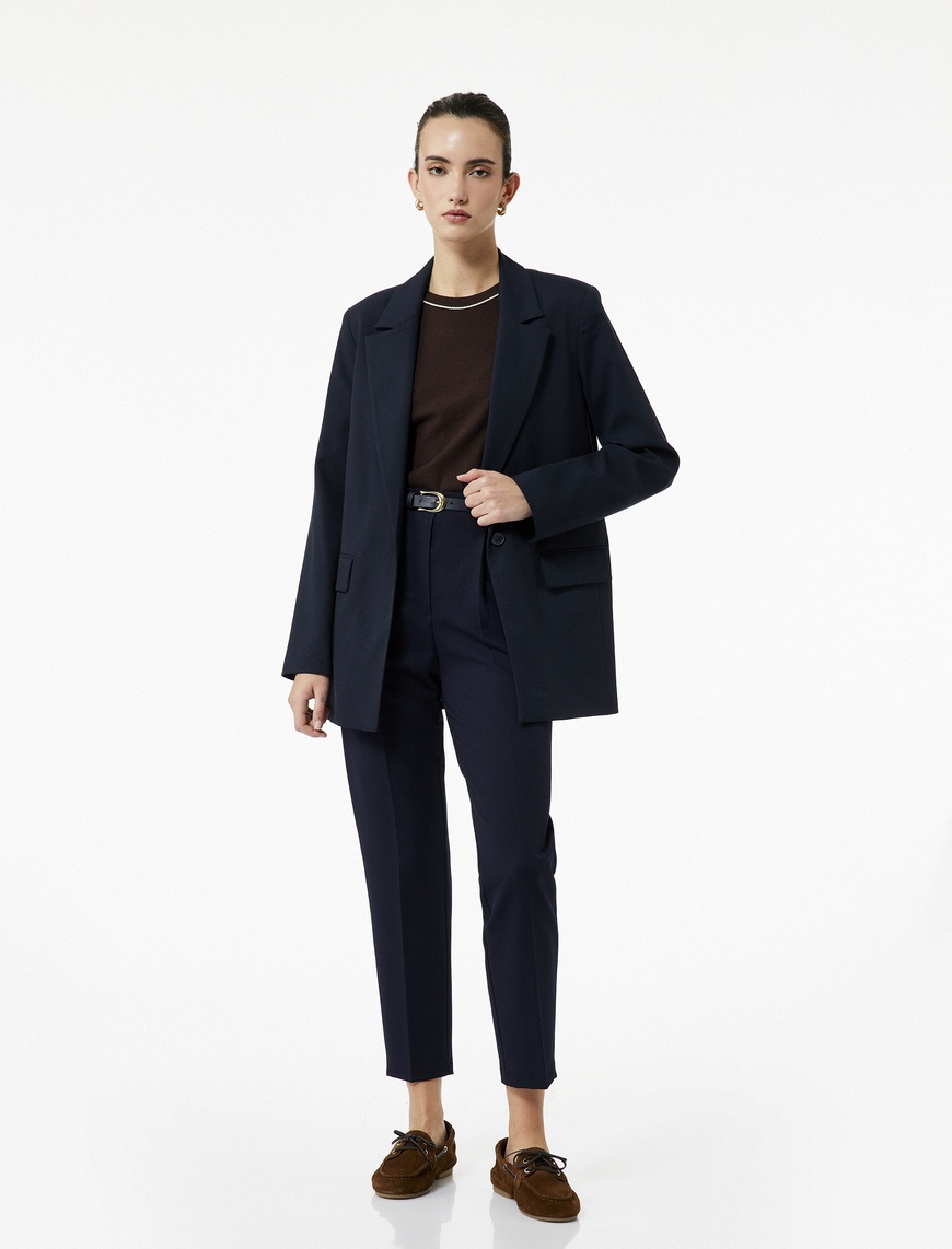   Slim Fit Yüksek Bel Kemerli Cigarette Kumaş Pantolon