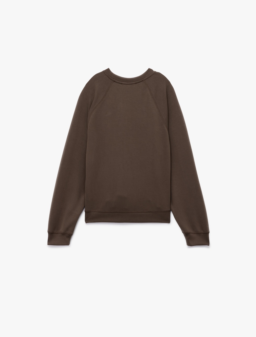   Modal Kumaş Rahat Kalıp Uzun Kollu Bisiklet Yaka Sweatshirt