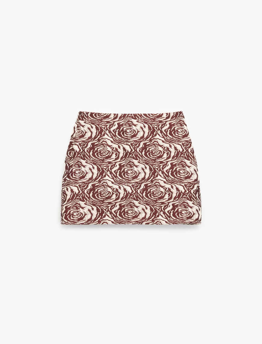  Slim Fit Floral Desenli Mini Etek