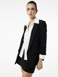 Krep Kumaş Regular Fit Şal Yaka 3/4 Kollu Blazer Ceket