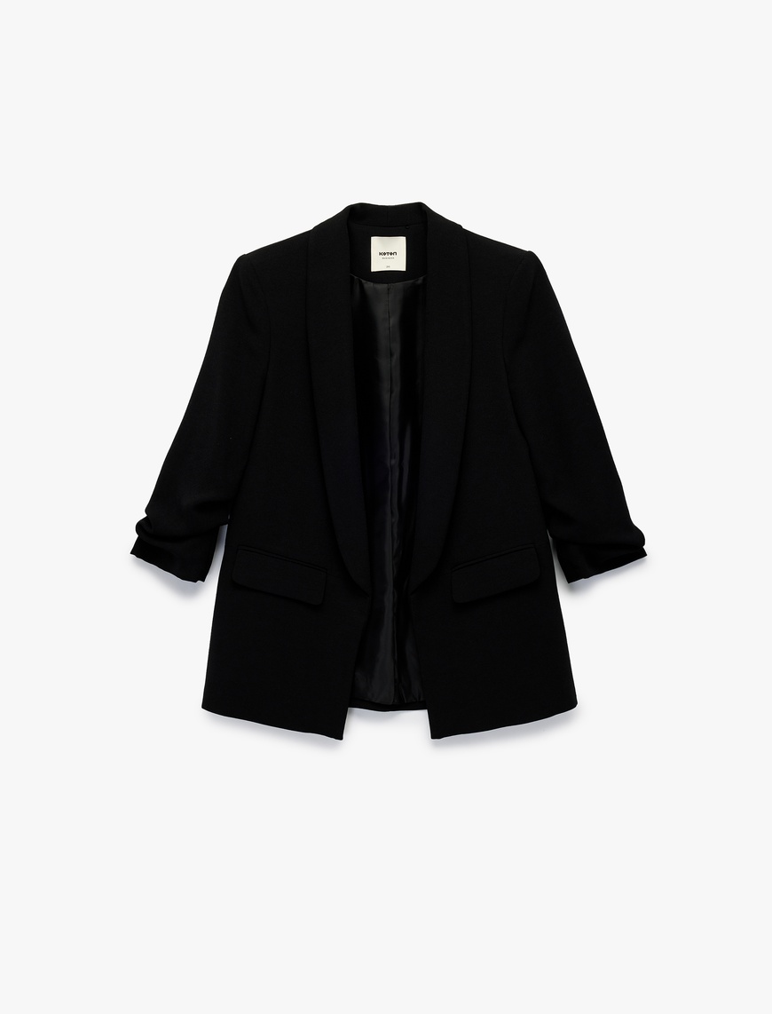   Krep Kumaş Regular Fit Şal Yaka 3/4 Kollu Blazer Ceket