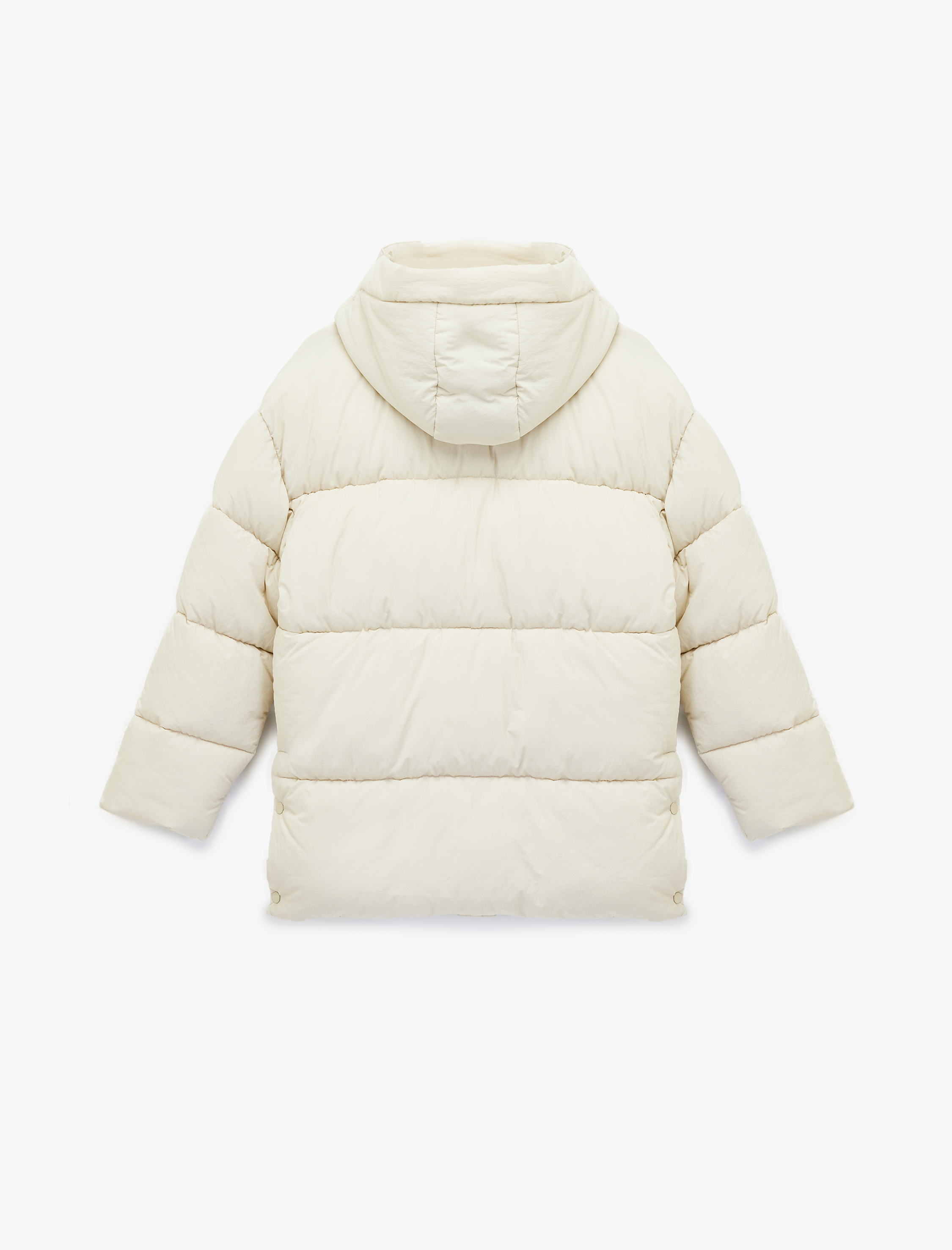   Fermuarlı Cepli Çıkarılabilir Kapüşonlu Uzun Kollu Su İtici Oversize Şişme Mont