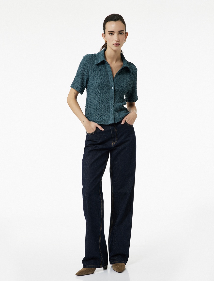   Bürümcük Kumaş Slim Fit Kısa Kollu Gömlek